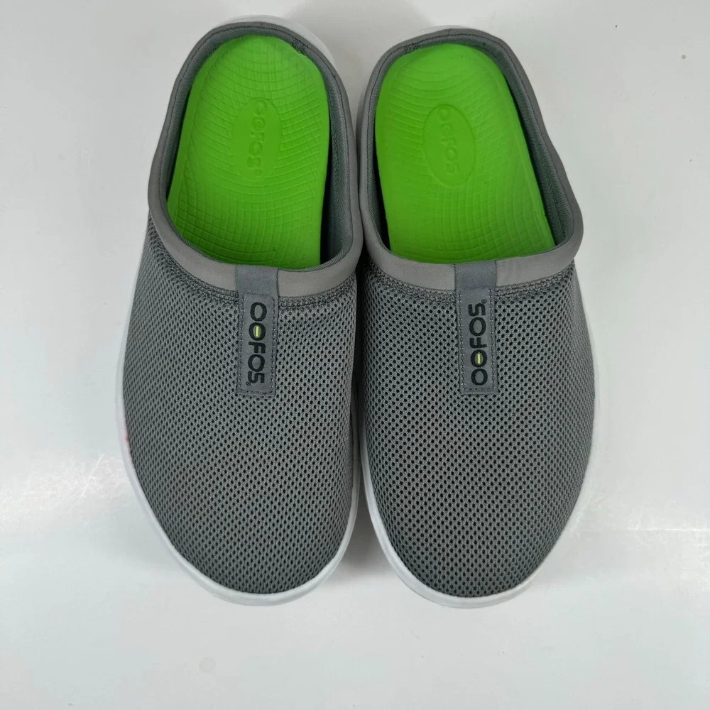 OOFOS OOcoozie Sport Men's US 10.5 White/Slate Gray Recovery Slip-On Mule Shoes